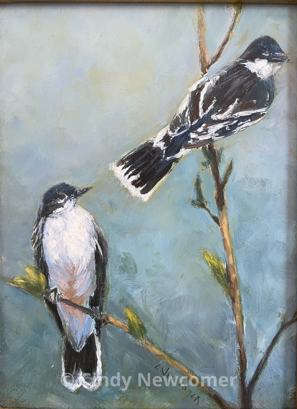 Oil Painting, bird art, black and white