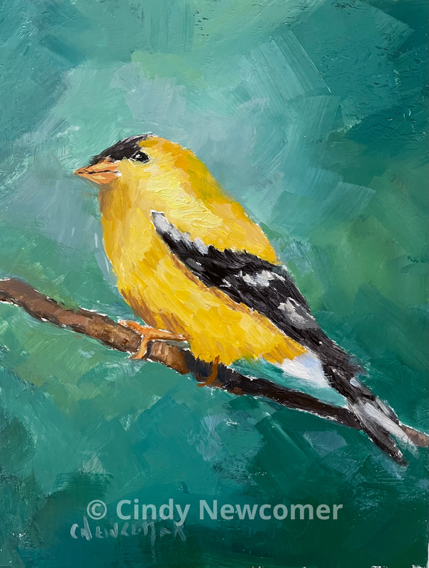 Oil Painting, Yellow, Black, bird art