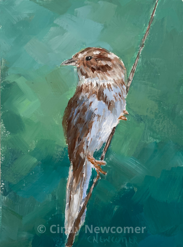 Oil Painting, song, sparrow, bird art
