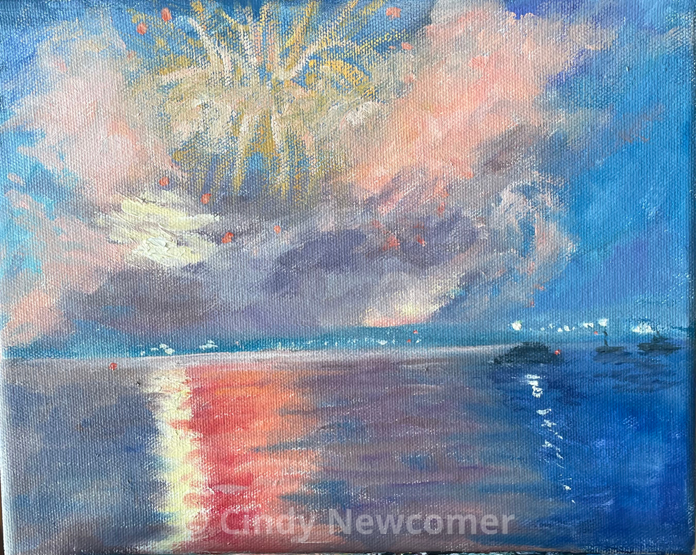 Picture, Fireworks, Lake, 4th of July, Lake Art, Cottage Art, Wall Hangings, Boats, Northern Water Scenes