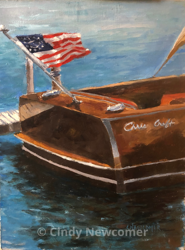 Picture, American Flag, Chris Craft Wooden Boat, Lakes, Dock, Lake Art, Wall Hanging, water, boats