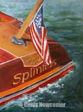 Picture, chris craft wood boat, American Flag, Lake Art, Cottage Art, Lakes, Boats, Splinters,