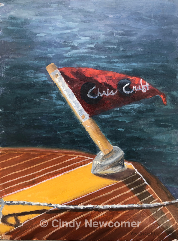 Picture, chris craft wood boat, Lakes, Lake Art, Cottage Art, Flag